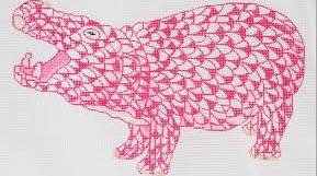 SST-39 - Herend-inspired Fishnet Hippo - Pink