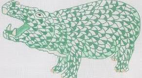 SST-40 - Herend-inspired Fishnet Hippo - Emerald