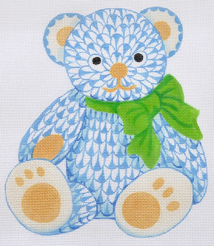 SST-43 - Herend-inspired Fishnet Teddy Bear - Blue