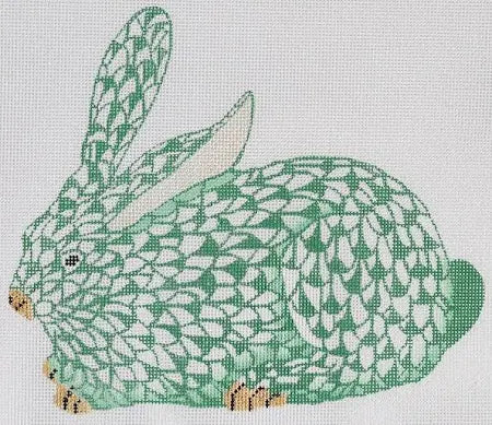 SST-75L - Herend-inspired Fishnet Crouching Bunny - Emerald - Left