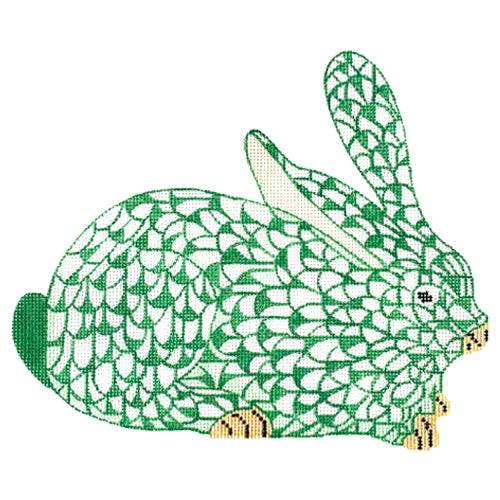 SST-75R - Herend-inspired Fishnet Crouching Bunny - Emerald - Right