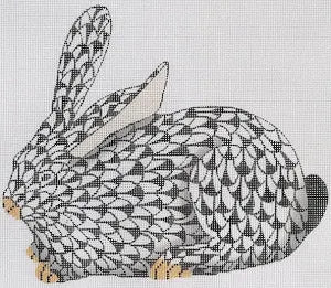 SST-76L - Herend-inspired Fishnet Crouching Bunny - Black - Left (Retiring)