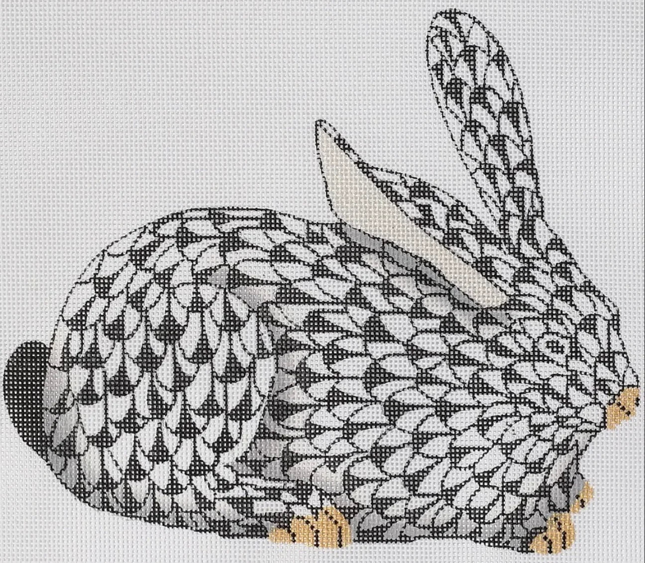 SST-76R - Herend-inspired Fishnet Crouching Bunny - Black - Right (Retiring)