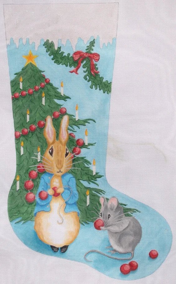 STK-03 - Stocking - Bunny and Mouse with Christmas Tree