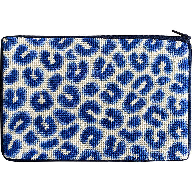 SZ638 - Navy Leopard Cosmetic Case Stitch & Zip