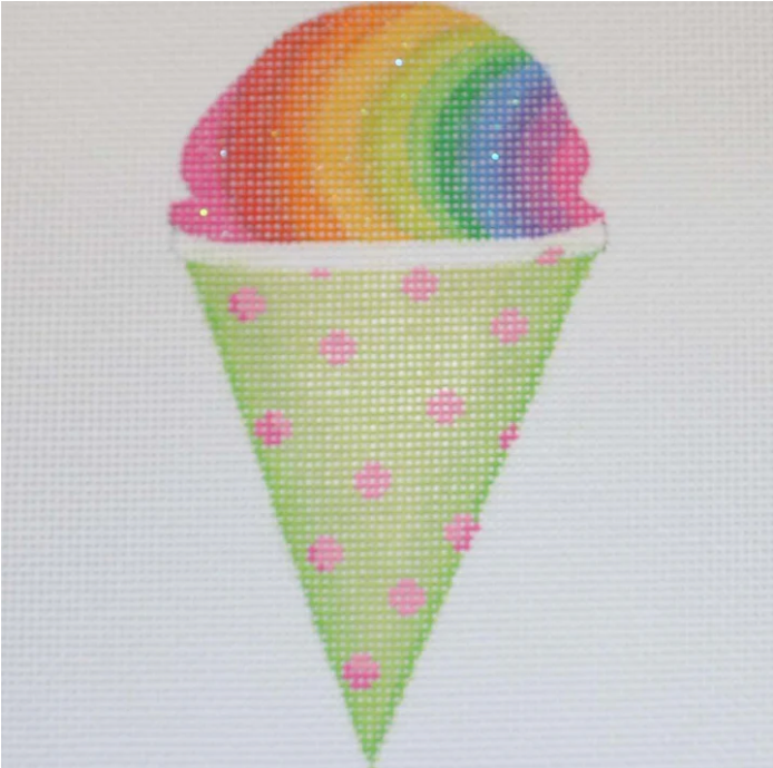 OM-289 Rainbow Snow Cone in a Lime & Pink Spotted Paper Cone