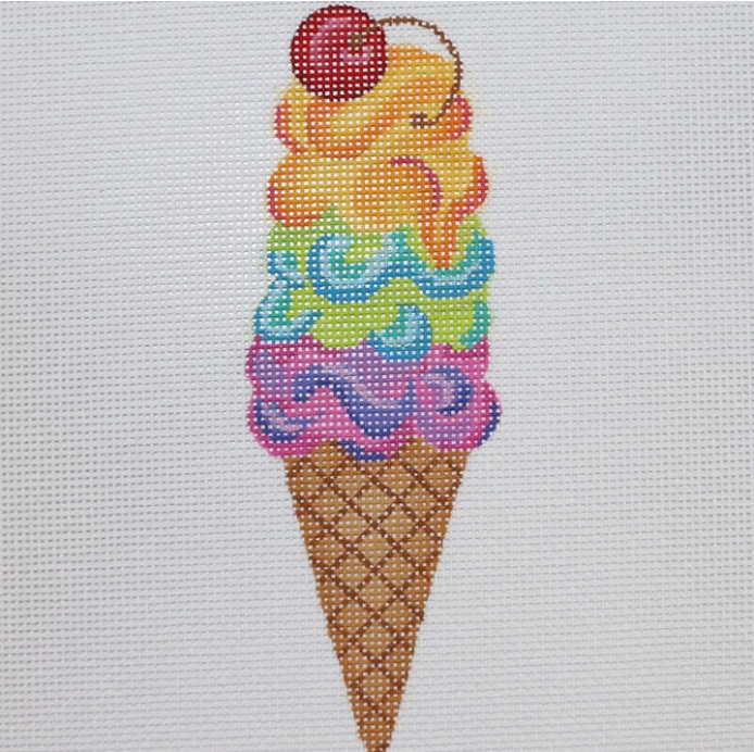 OM-290 - Rainbow Swirly Triple Scoop Icecream Cone with Cherry