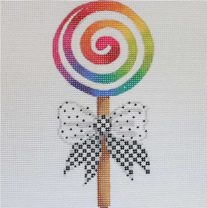 OM-292 - Rainbow Swirl Lollipop with Black & White Bow