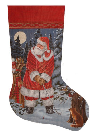 TTAXS478 - Long Coat Golfing Santa Stocking - 18 Mesh