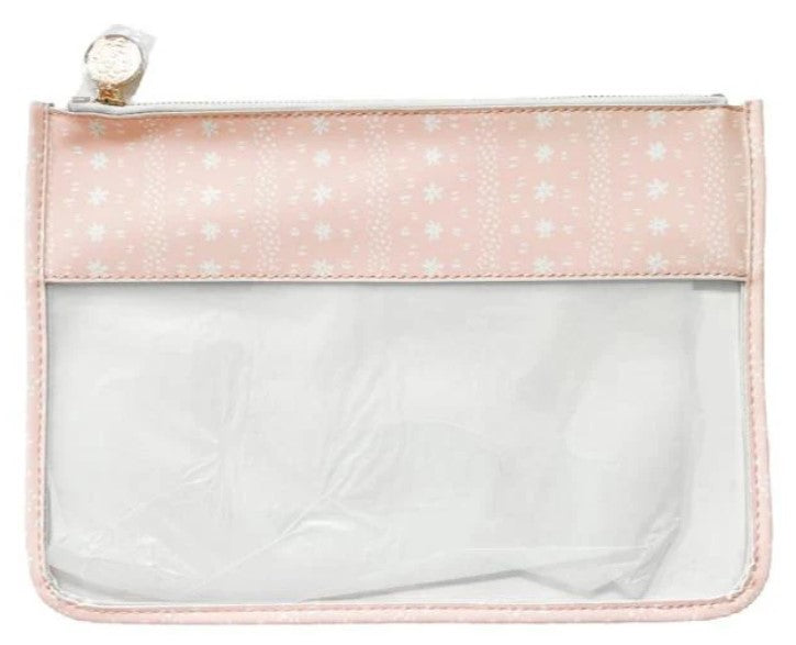 Printed Clear Zip Pouch - Pink Floral Trellis