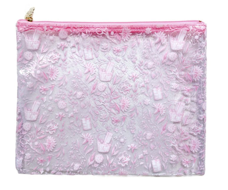 Needlepoint Print Clear PVC Bag in Pink - Large