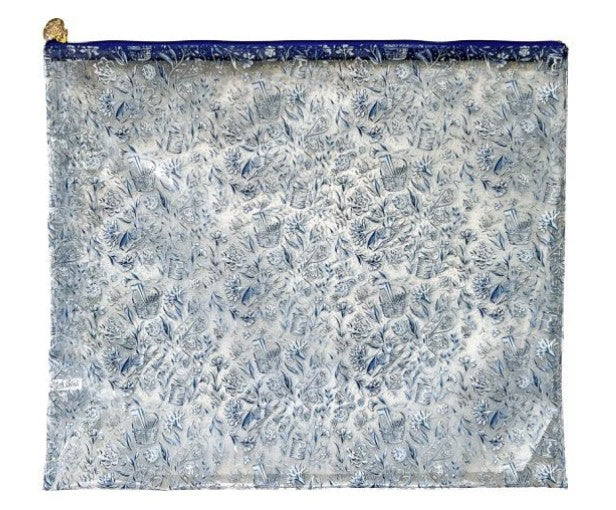 Needlepoint Print Clear PVC Bag in Blue - Large