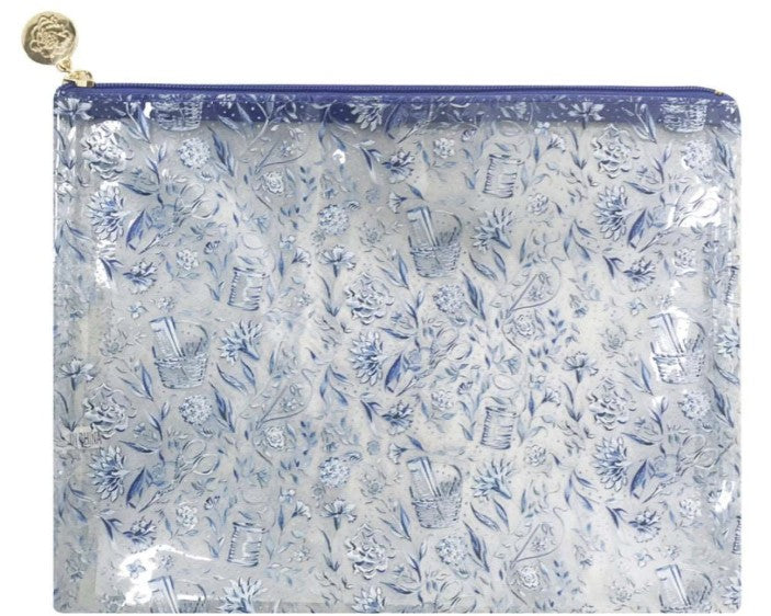 Needlepoint Print Clear PVC Bag in Blue - Medium