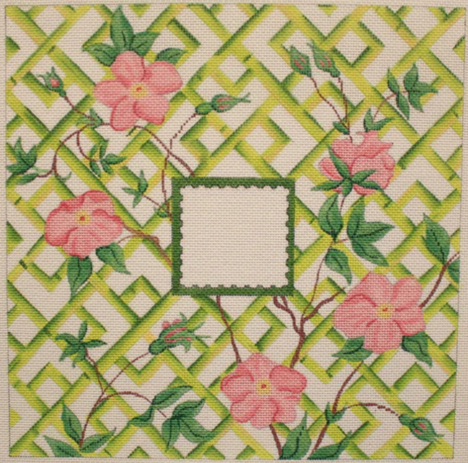 PL-68 - Roses on Bamboo Trellis with Single Initial