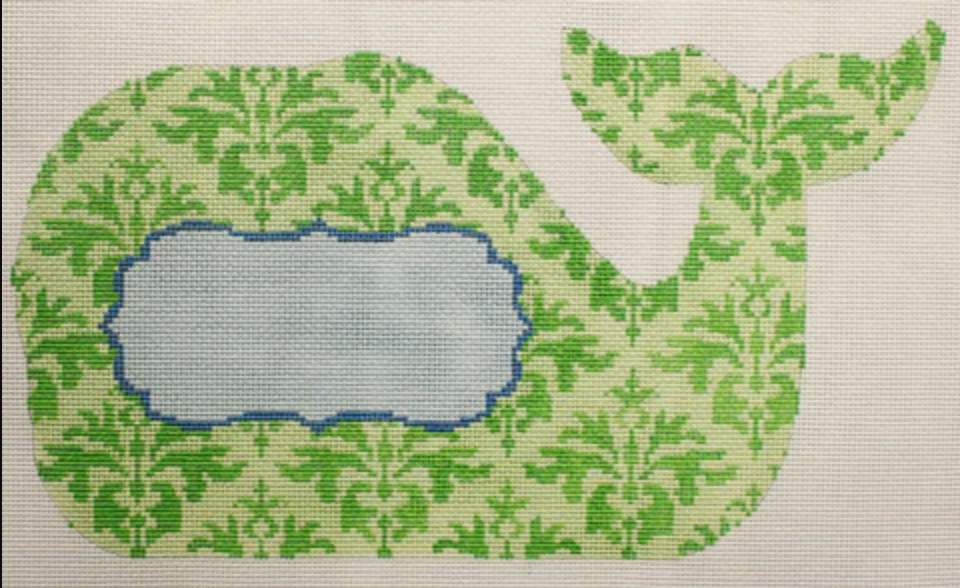 SST-20 - Medium Whale - Wallpaper Damask with Monogram Medallion - greens & blues
