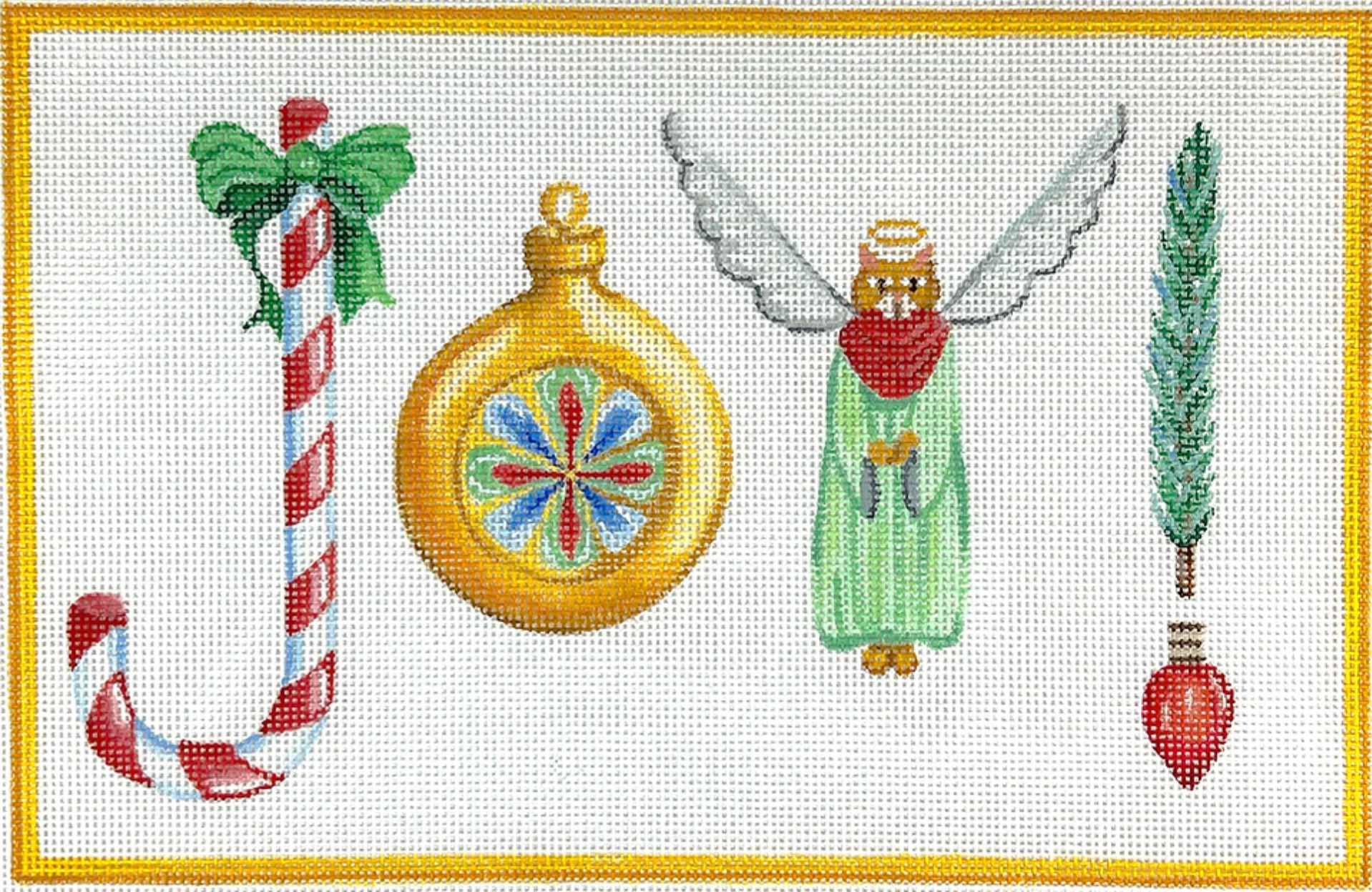 WR-PL-02 - Joy! with Candy Cane, Bauble Ornament, Kitty Angel, Pine Sprig & Lightbulb