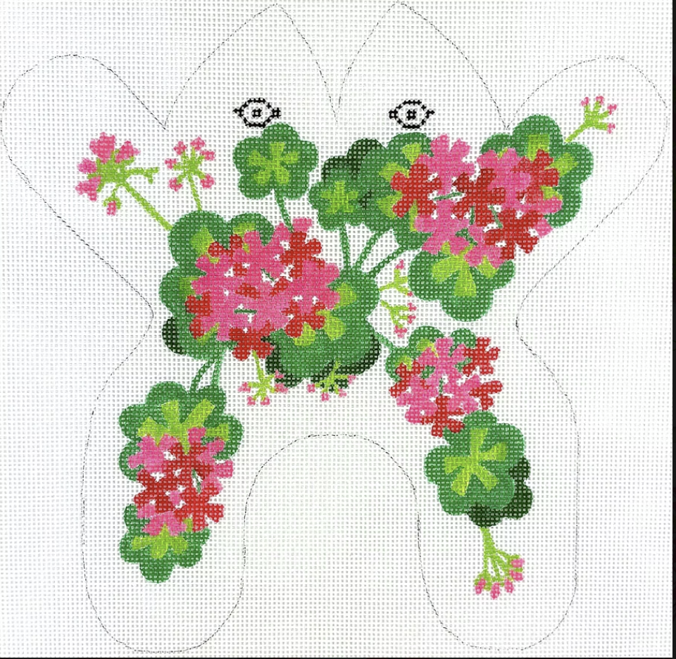 SST-179 - Frog - Geraniums - Pink and Greens on Periwinkle