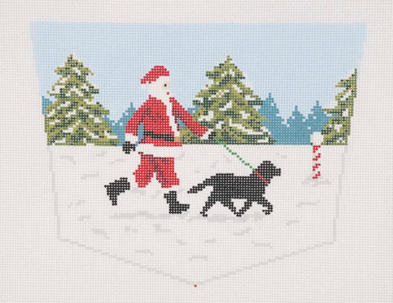 AOK217 - Dog Walking Santa Stocking Cuff - Black