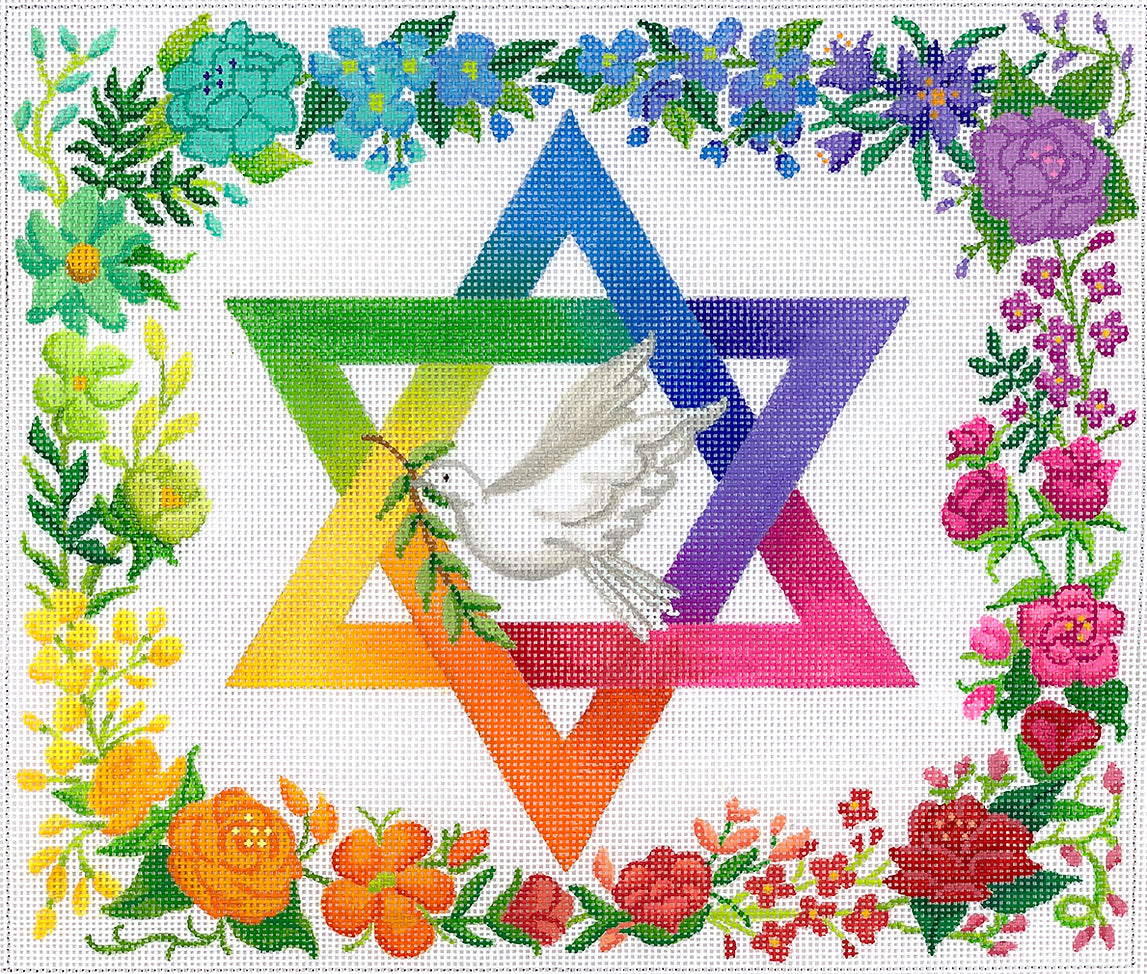 TAL-03 - Rainbow Floral Star of David with Dove - Multi Color