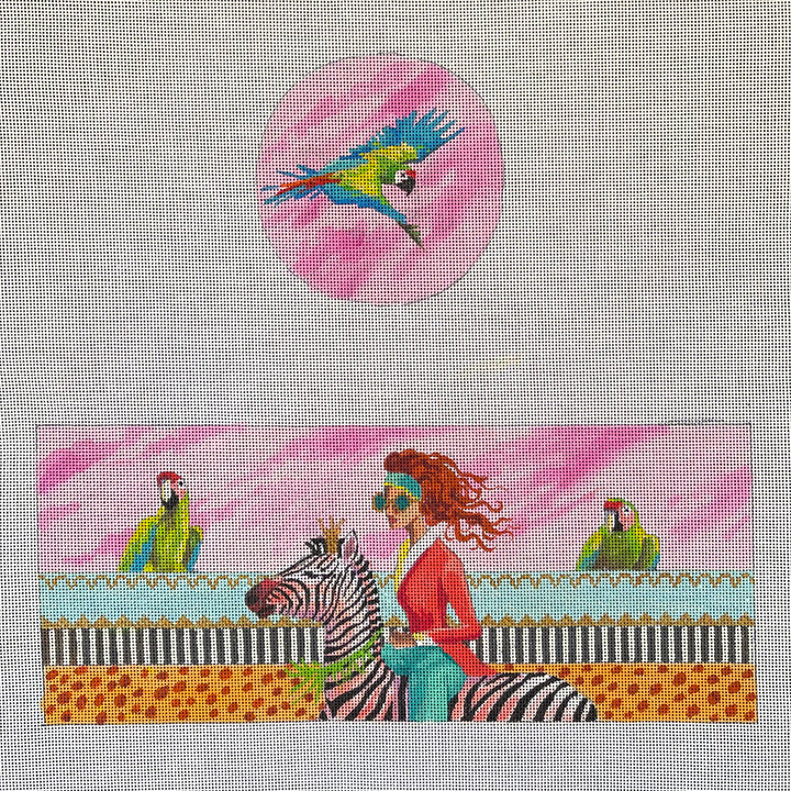 TB105 - Lady Riding Zebra with Parrots Box