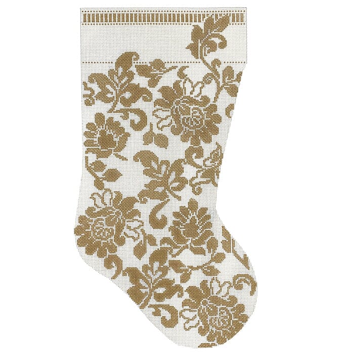 WG12551 - Karen's Damask Stocking - Gold and Ivory