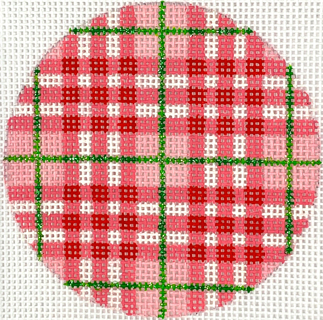 XM-150 - Bright Disk Letters - Christmas Plaid - Red and Watermelon with Green Lines