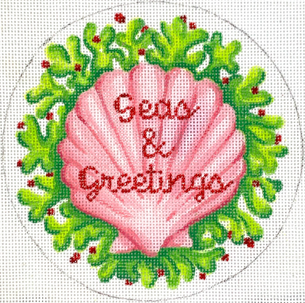 XM-154 - "Seas and Greetings" Pink Scallop on Green