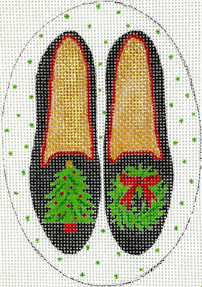 XM-181 - Black Velvet Shoes with Tree and Wreath