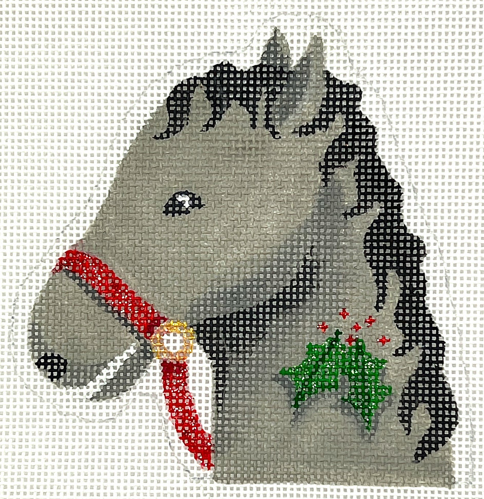 XM-193 - Horse with Holly Candy Cane  - Black and Gray