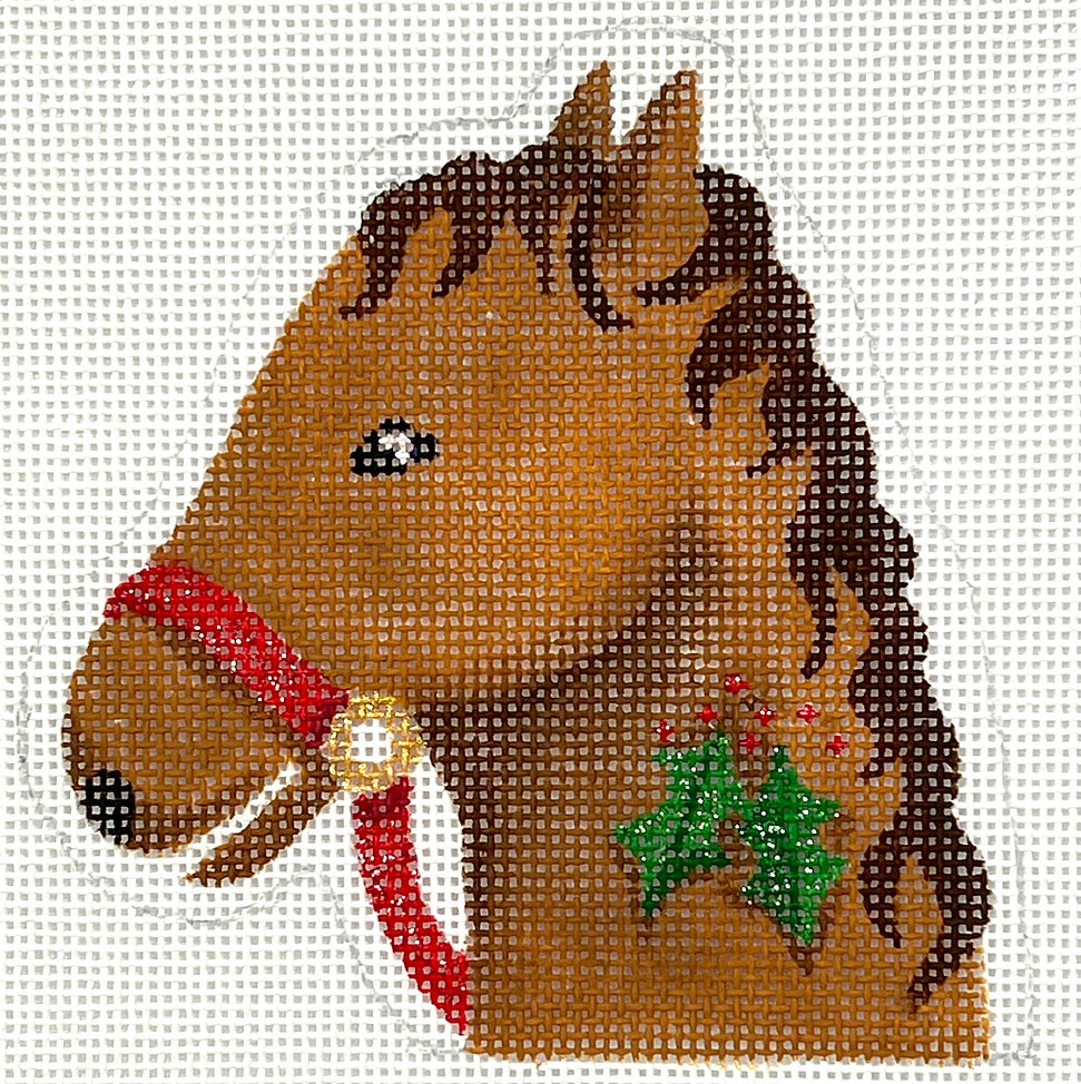 XM-194 - Horse with Holly Candy Cane  - Tan and Brown