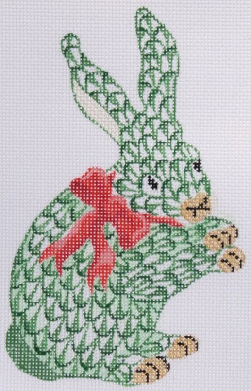 XM-93 - Herend-Inspired Standing Bunny - Green with Red and Gold