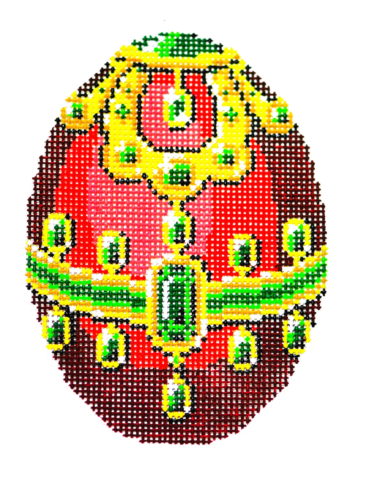 XM445 - Faberge Egg - Green Jewels on Red