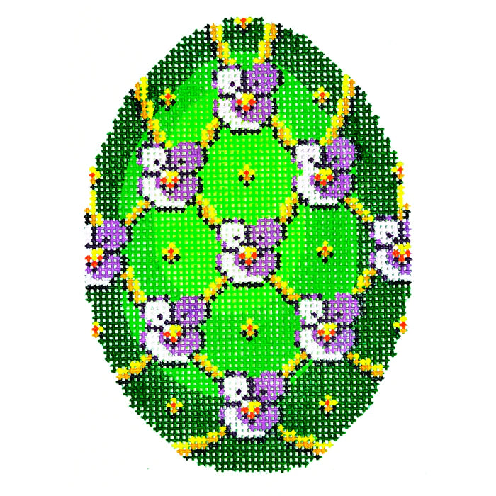 XM446 - Faberge Egg - Purple Flowers on Green