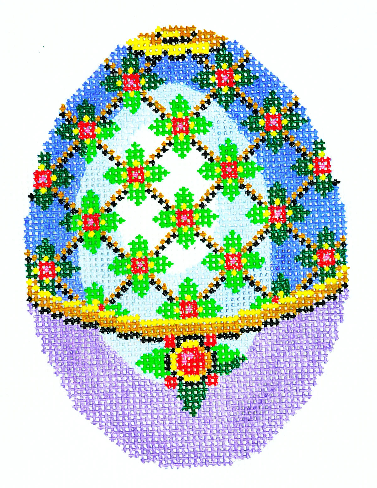 XM456 - Faberge Egg - Green Flowers on Blue and Purple