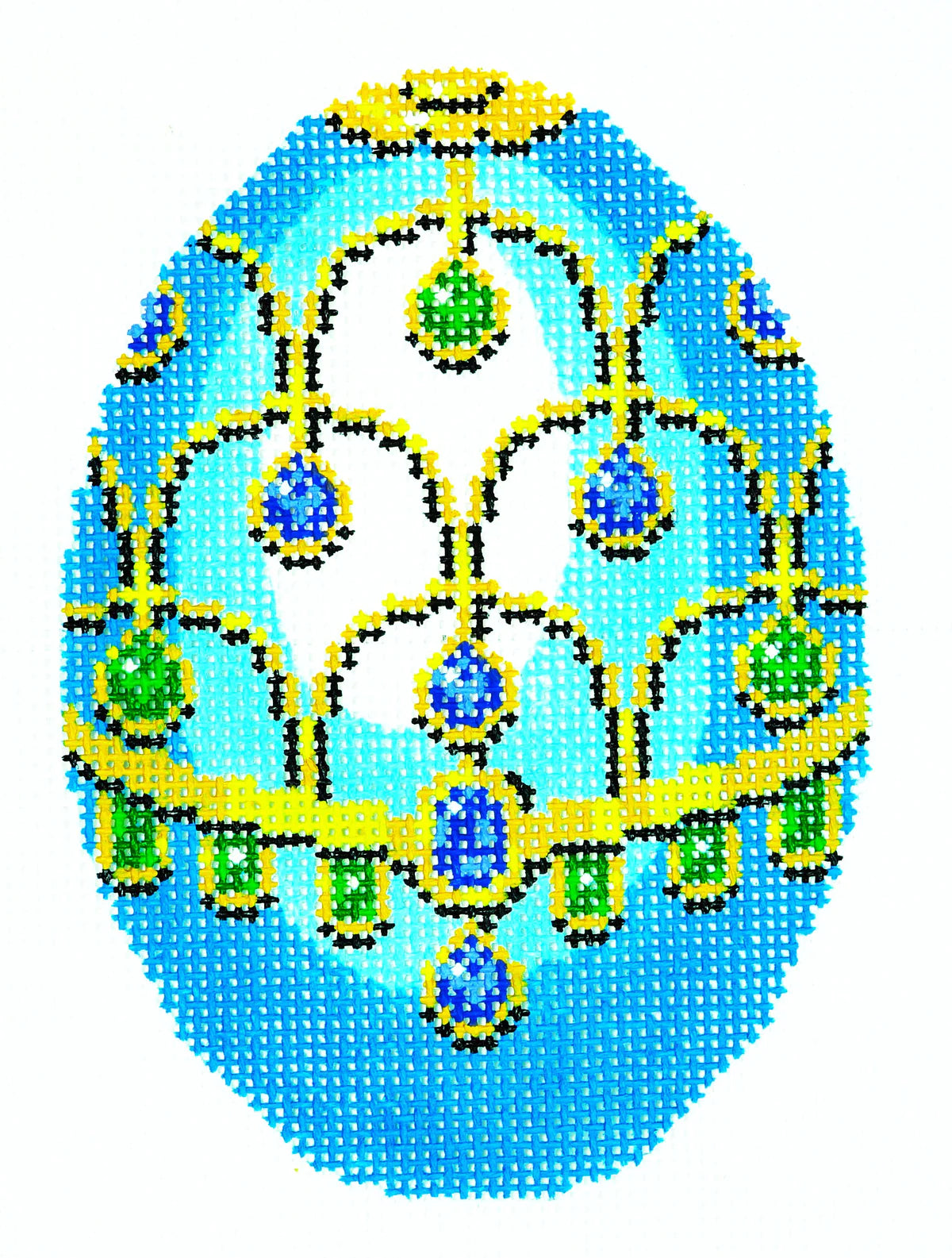 XM458 - Faberge Egg - Blue and Green Jewels on Blue