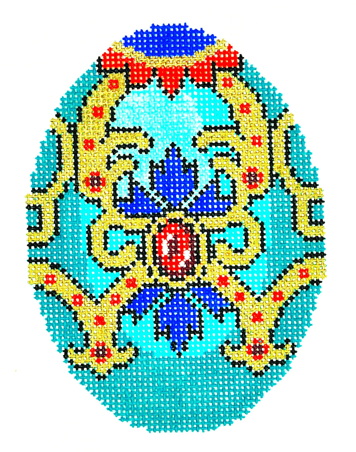 XM478 - Faberge Egg - Red Jewels on Blue