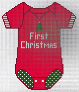 XO-183D - Baby Onesie - Red, First Christmas