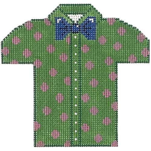 XO-221 - Men's Shirt - Green with Pink Polka Dots and Bow
