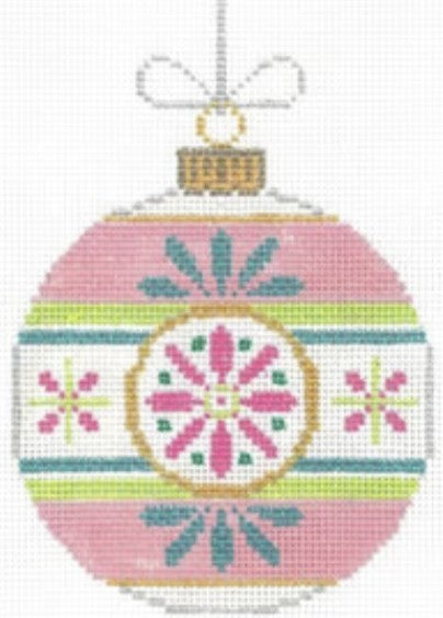 XO-222E - Vintage Ornament - Round, Pink and Blue