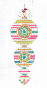 XO-222G - Vintage Ornament - Stripe, Pink and Teal Green