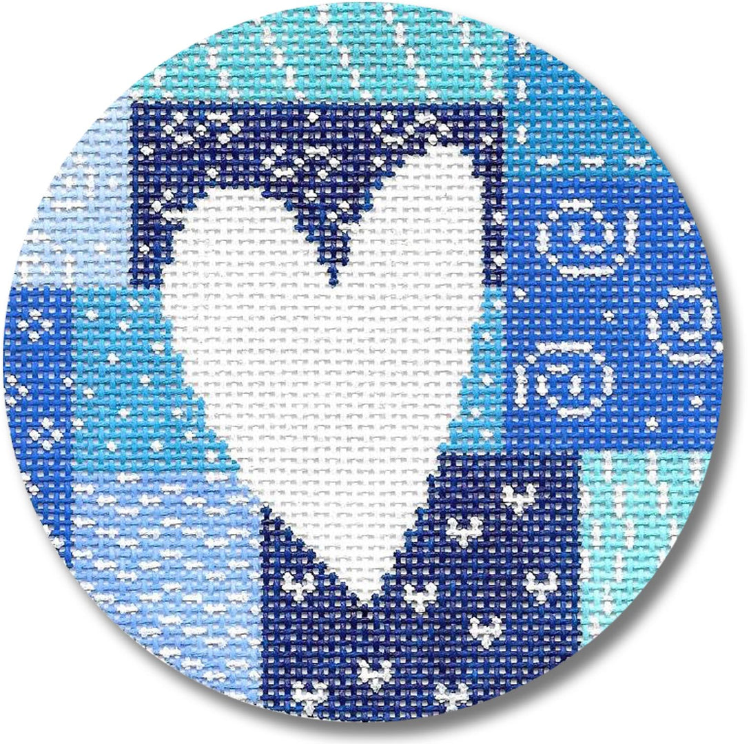 SA-XO48 - White Heart on Blue Patchwork