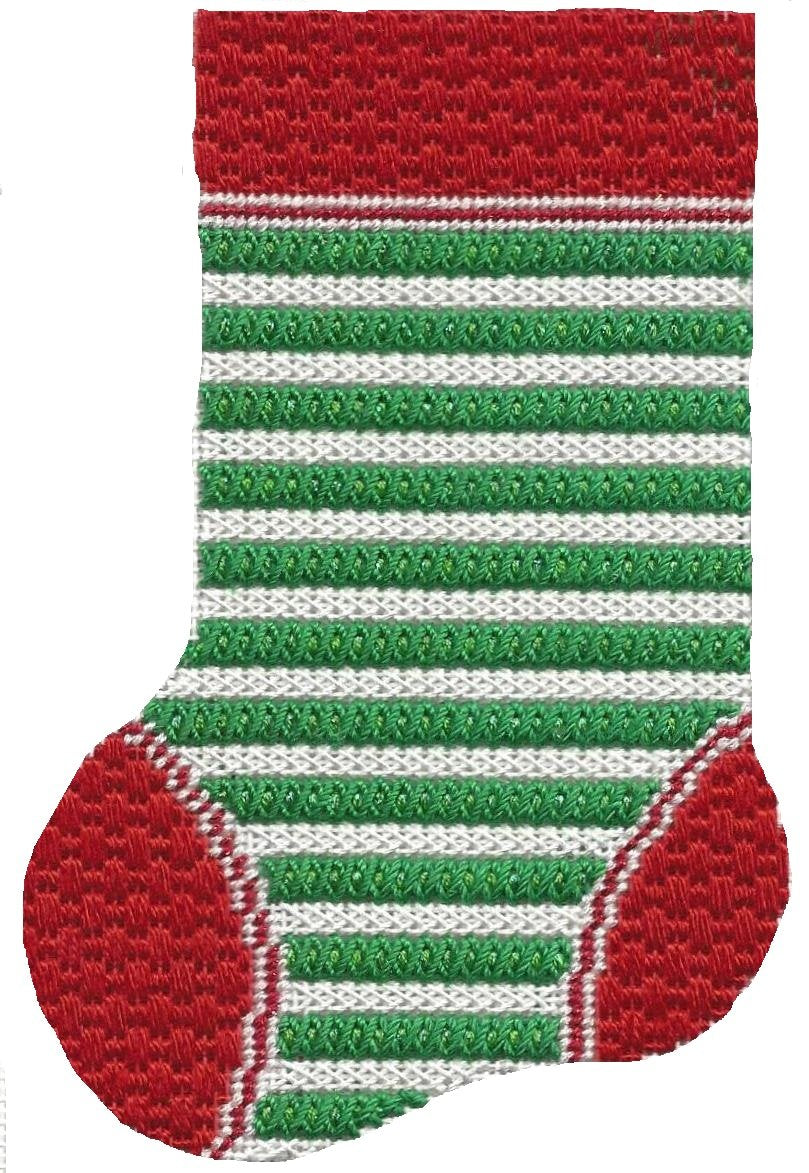 ASIT094 - Mini Sock Green/White Stripe with Stitch Guide