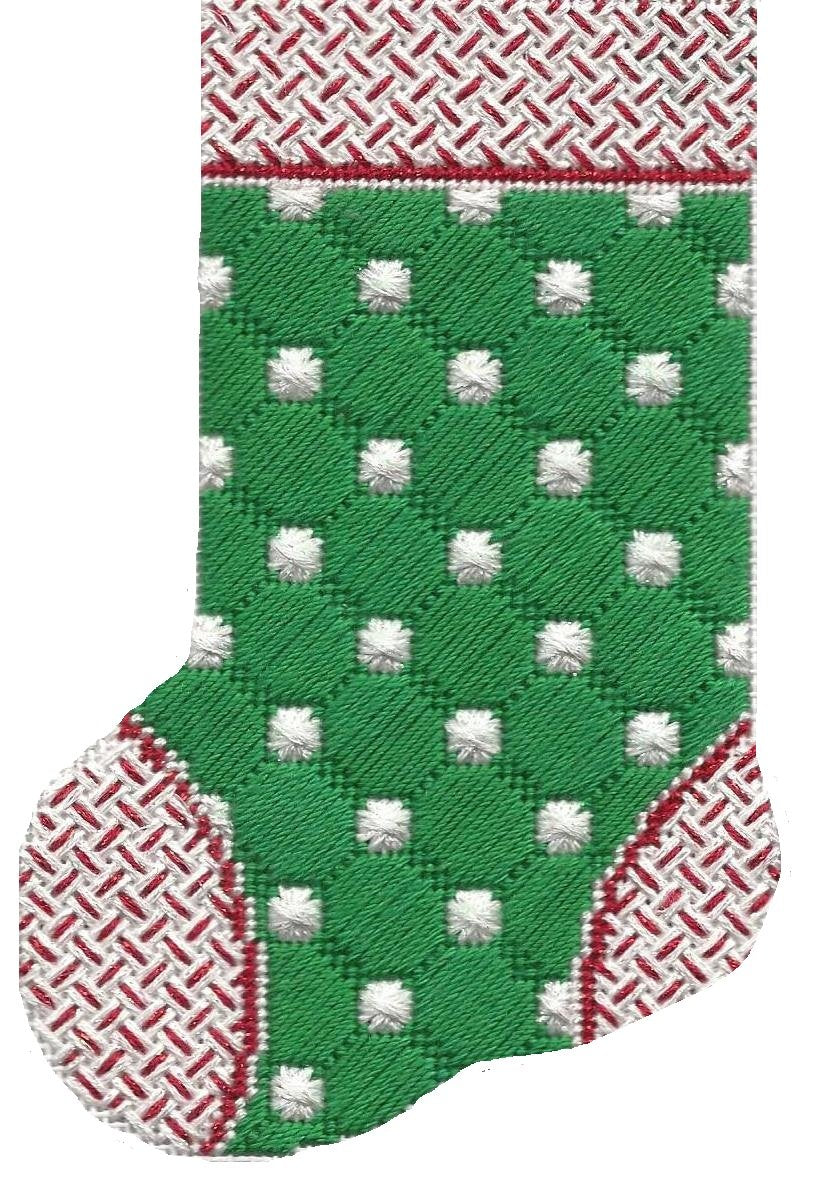 ASIT095 - Mini Sock Green/White Dots with Stitch Guide