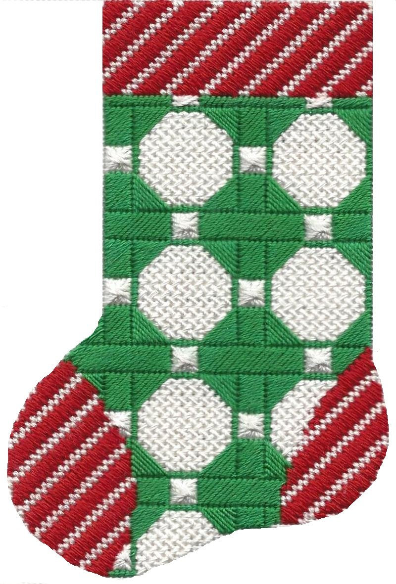 ASIT096 - Mini Sock Green/White Octagon with Stitch Guide