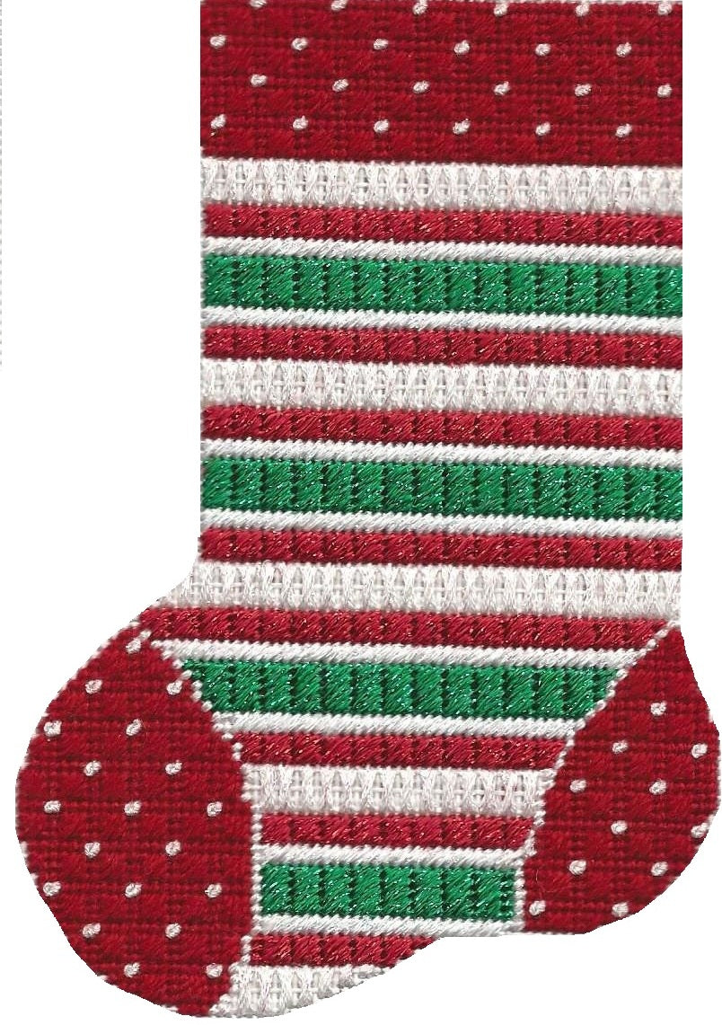 ASIT097 - Mini Sock Red/White/Green Stripe with Stitch Guide