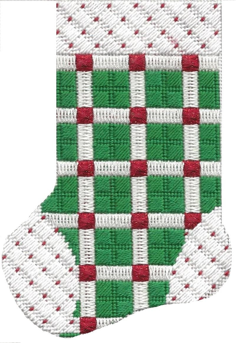 ASIT098 - Mini Sock Green/White/Red Check with Stitch Guide