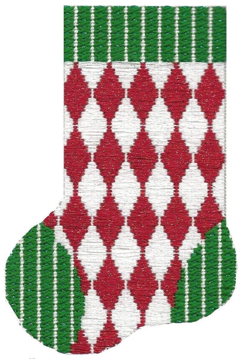 ASIT099 - Mini Sock Red/White Diamond with Stitch Guide
