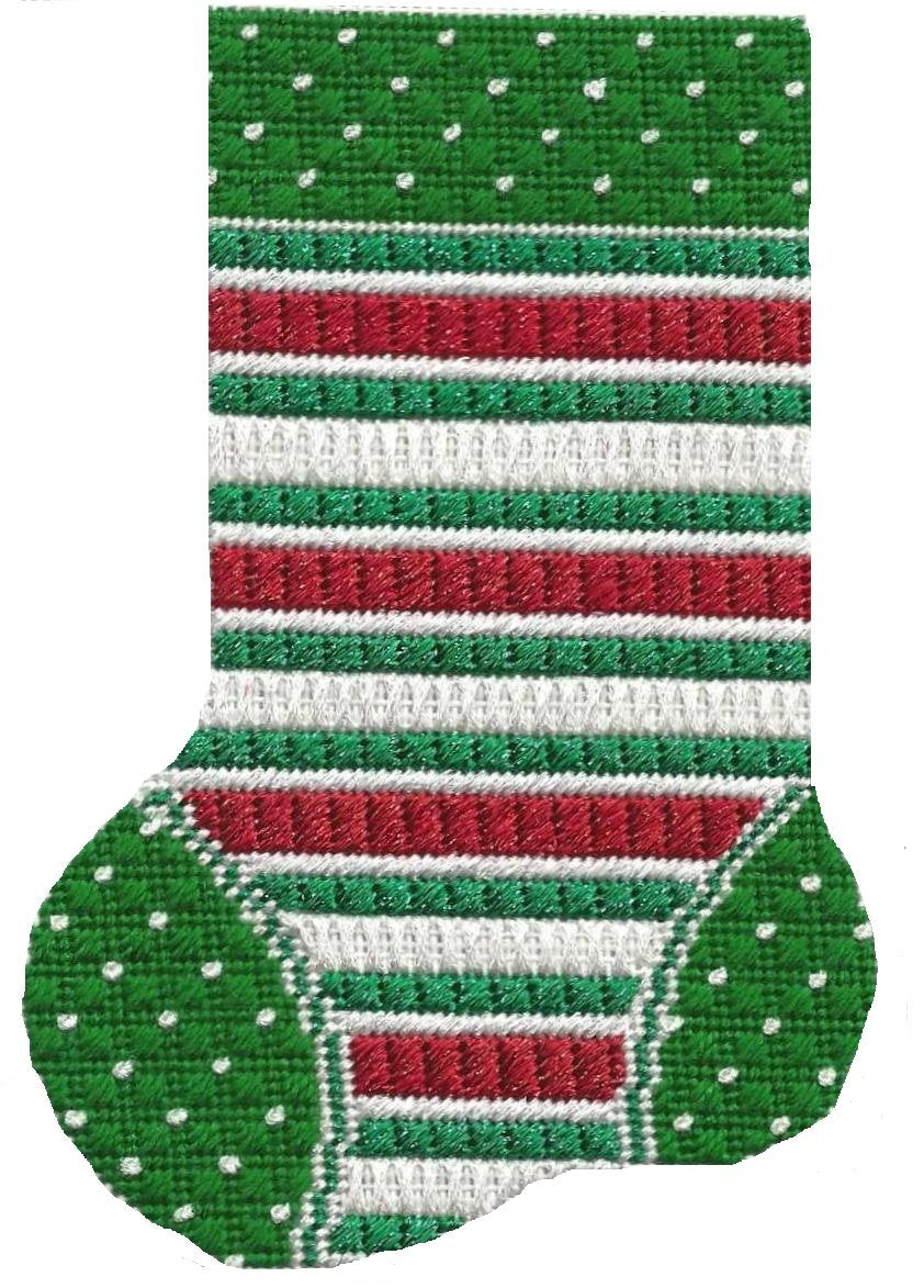 ASIT101 - Mini Sock Red/White/Green Stripe with Stitch Guide