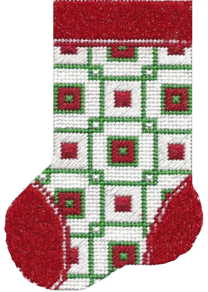 ASIT102 - Mini Sock White/Red/Green Square with Stitch Guide