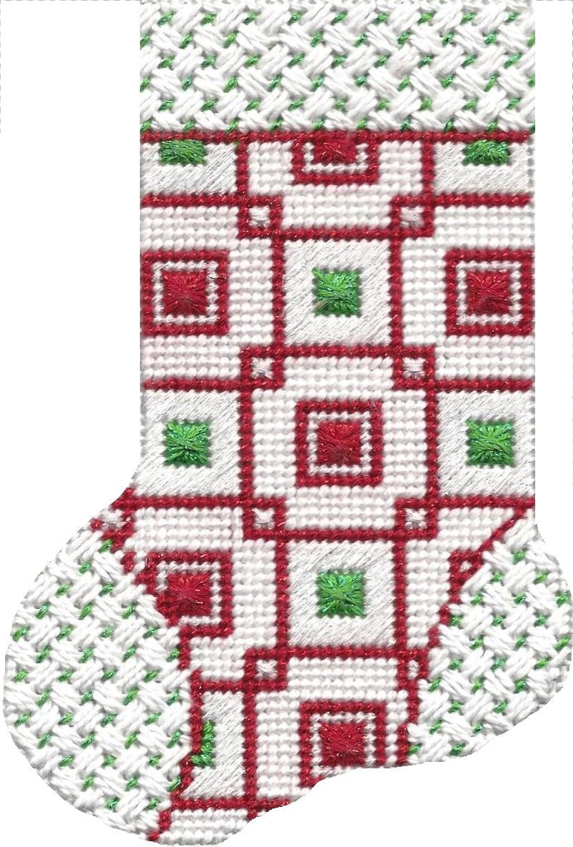 ASIT104 - Mini Sock Red/Green Square with Stitch Guide